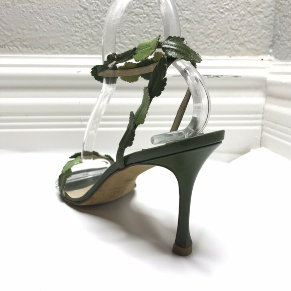 Manolo Blahnik Heel Sandals Green Leaf Wreath - Picture 8 of 10